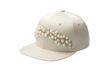 Fototapeta premium Elegant white baseball cap adorned with luxurious pearls