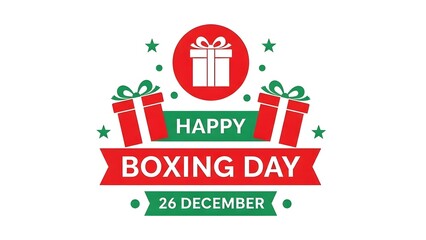 Happy boxing day greeting card with gifts and stars