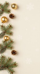 Christmas Flat Lay Background with Pine Branch and Ornaments