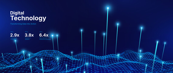 Naklejka premium Business Invest Finance Graph Chart of Stock Market Trading Blue Background. Digital Financial Investment Backdrop. Graph Stock Market Lines. Vector Illustration.