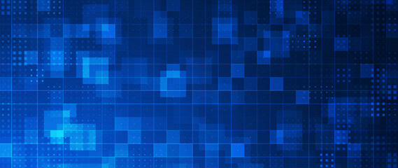 Fototapeta premium Blue Grid for Virtual Technology Futuristic User Interface HUD. Dark Blueprint Grid. Sci-Fi Squares Mosaic Digital Tech VR Backdrop. Vector Background.