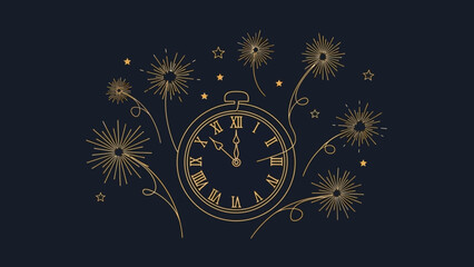 gold fireworks clock new year midnight