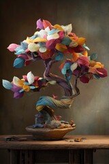 Artistic Display of Colorful Leaves Tree