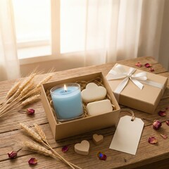 Rustic candle gift box with natural decor
