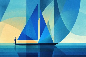 Abstract Sailing Scene with Bold Colors