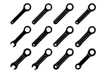 Naklejka premium Vector slab box strip ridge icon disc end handle icons contour wrench