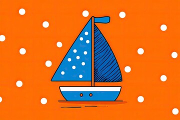 Illustrated image of a boat sailing on a sandy colored background