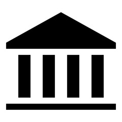 Iconic Architecture: A bold graphic illustration of a classical building with pillars and a triangular roof, symbolizing institutions and heritage. 