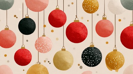 Hanging Festive Ornament Pattern Soft Color Flat Decorative Illustration Seamless Background Modern Vector