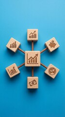 Fototapeta premium Business wooden cubes representing financial growth and money management with investment savings income profit and revenue increase concept. Vertical bg