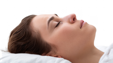 Close up of a woman with a black eye, wearing a towel on her head, showcasing the effects of domestic violence with a transparent background