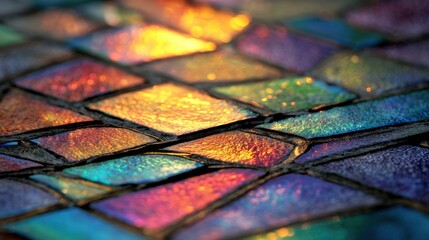 Iridescent mosaic tiles with shimmering light effects
