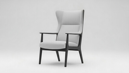Obraz premium White Leather Back Armchair with Dark Wooden Frame on White Background modern furniture