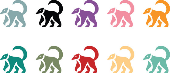 Stylized animal icons group in multiple colors, Colorful animal icon set for graphics