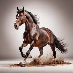 Powerful Bay Horse Galloping, Kicking Up Dust