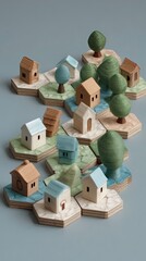 Colorful Wooden Model of a Small Village