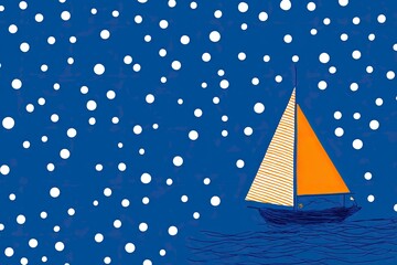 Sailboat under a starry night. Simple, elegant design.