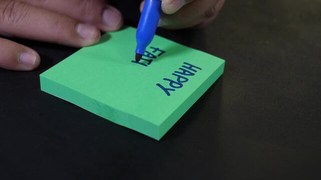 Happy Fathers Day Post-it reminder note stick on colorful paper text handwritten celebration