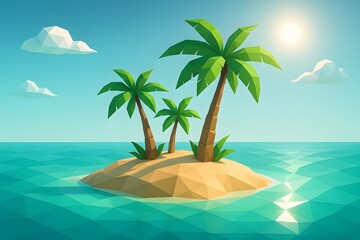 Tropical Island Palm Trees Ocean Landscape with Clear Water and Bright Sky