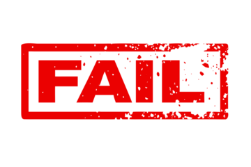 Distressed red FAIL rubber stamp with a rectangular border on a solid black background