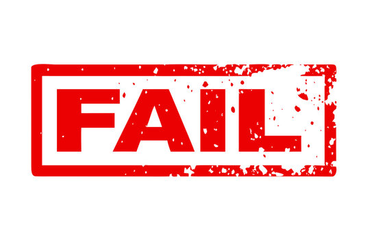 Distressed red FAIL rubber stamp with a rectangular border on a solid black background