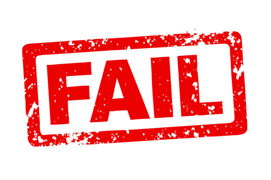 Angled red FAIL grunge rubber stamp within a rectangular frame on a dark black surface