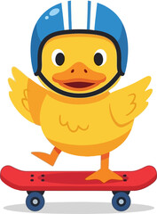 Cute Cartoon Duckling Wearing a Helmet Riding a Skateboard Fun Animal Illustration