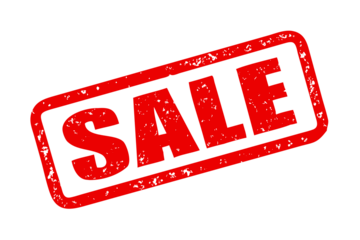 This image displays a prominent red SALE word in a grunge textured rubber stamp design