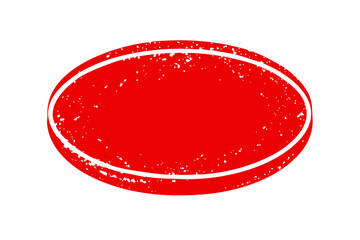 A horizontal red distressed oval shape with multiple black outlines creates a textured grunge stamp