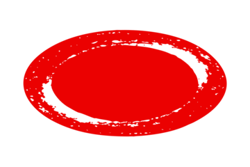 Red distressed oval shape with a rough black inner border on a plain dark background