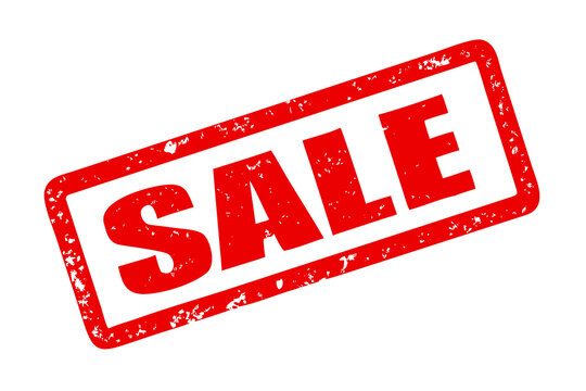 This image shows a vibrant red SALE word in a grunge textured rubber stamp style