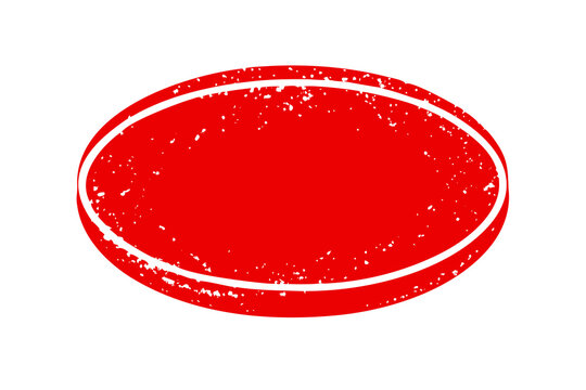 A horizontal red distressed oval shape with multiple black outlines creates a textured grunge stamp