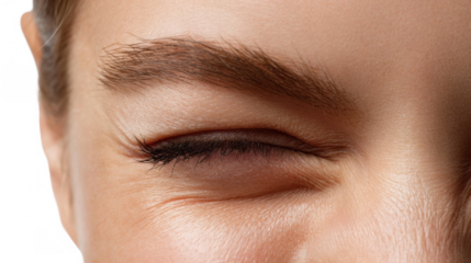 Close up portrait of a young man wincing with closed eyes, expressing discomfort or pain against a transparent background, perfect for conveying unpleasant sensations or reactions