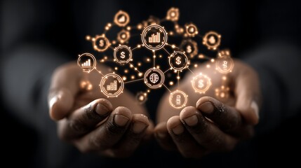 Hands holding digital network