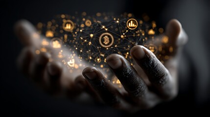 Hands holding digital currency