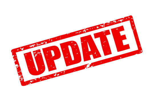 Red grungy rubber stamp displaying the word UPDATE enclosed in a rectangular border on black
