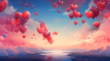 Fototapeta premium Hearts in the sky at sunset