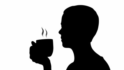 Silhouette of person enjoying hot coffee in morning routine