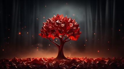 Geometric tree in dark landscape