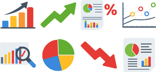 Business Analytics Charts Growth Decline Data Visualization Icons Set