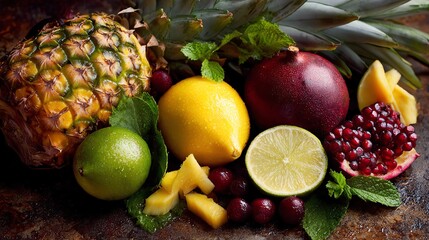 Vibrant tropical fruits showcasing health and vitality in a colorful arrangement, perfect for promoting a healthy lifestyle.