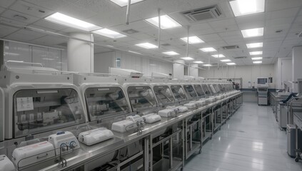 Obraz premium a modern laboratory filled with advanced equipment, showcasing the cutting-edge technology and sterile environment required for scientific research