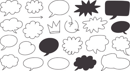 Collection of various speech bubble in outline and filled styles