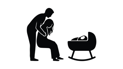 New Parents Adoring Newborn in Bassinet Silhouette