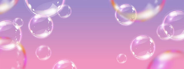 Transparent pink liquid bubbles background. Cosmetic oil, collagen, essence. Skincare product concept. Skin care cosmetics solution. Realistic vector illustration