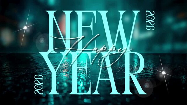 kinetic typography happy new year blue elegant simple glow video 4k