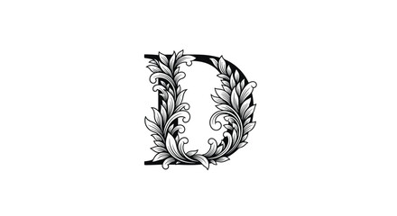 Obraz premium Vintage ornate letter d is decorated with intricate hand-drawn floral engravings and baroque flourishes for classic monogram design projects.