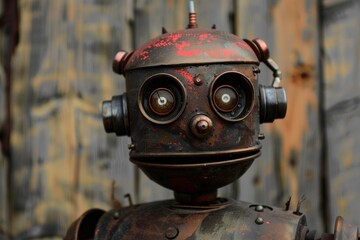 Fototapeta premium Close up of a rusty, retro style robot evoking a sense of futuristic nostalgia