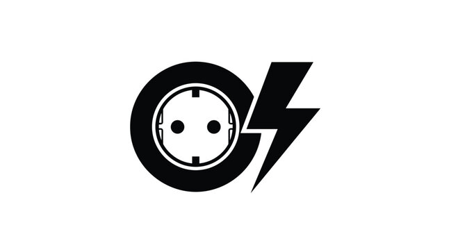 Electrical power outlet icon features a black schuko socket design with a bold lightning bolt symbol representing energy and electricity.