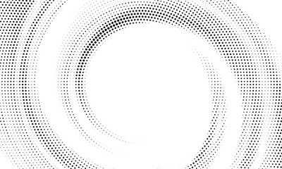 Halftone concentric circle background. Black and white dotted circular gradient. Radial fading comic texture. Grunge rough round pop art backdrop. Vector dot line epicenter wallpaper concept © Dyan